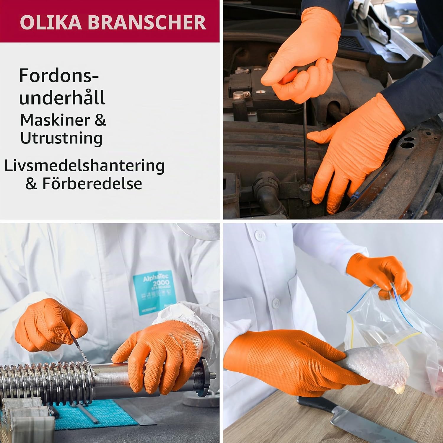 Detalle 1 de Ansell MicroFlex 93-256 nitrilhandskar, puderfria och orange, storlek L