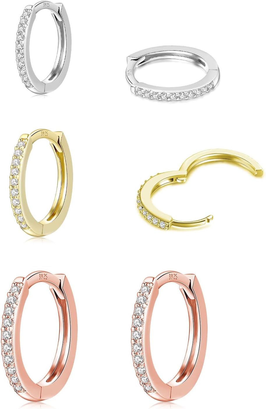 Thumbnail 6 de HUABOLA CALYN 3 Paar Creolen aus 925 Sterling Silber mit Zirkonia – hypoallergenes Set für Damen, Herren & Jugendliche