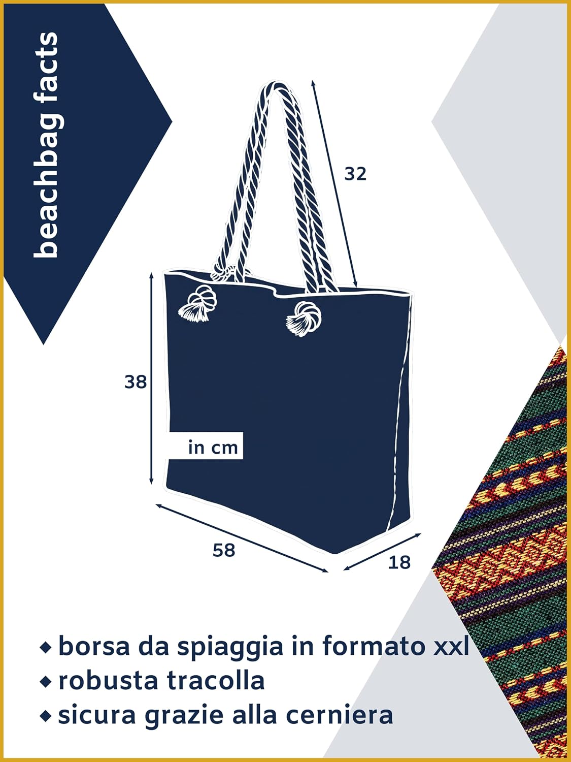 Thumbnail 2 de Borsa spiaggia 58x38x18 cm idrorepellente