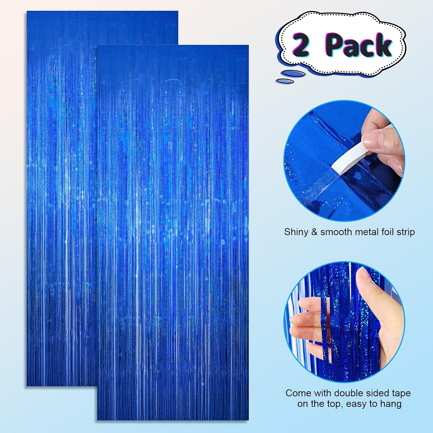 Thumbnail 2 de KERNOWO Lametta Vorhang Blau Glitzer 2 Stück