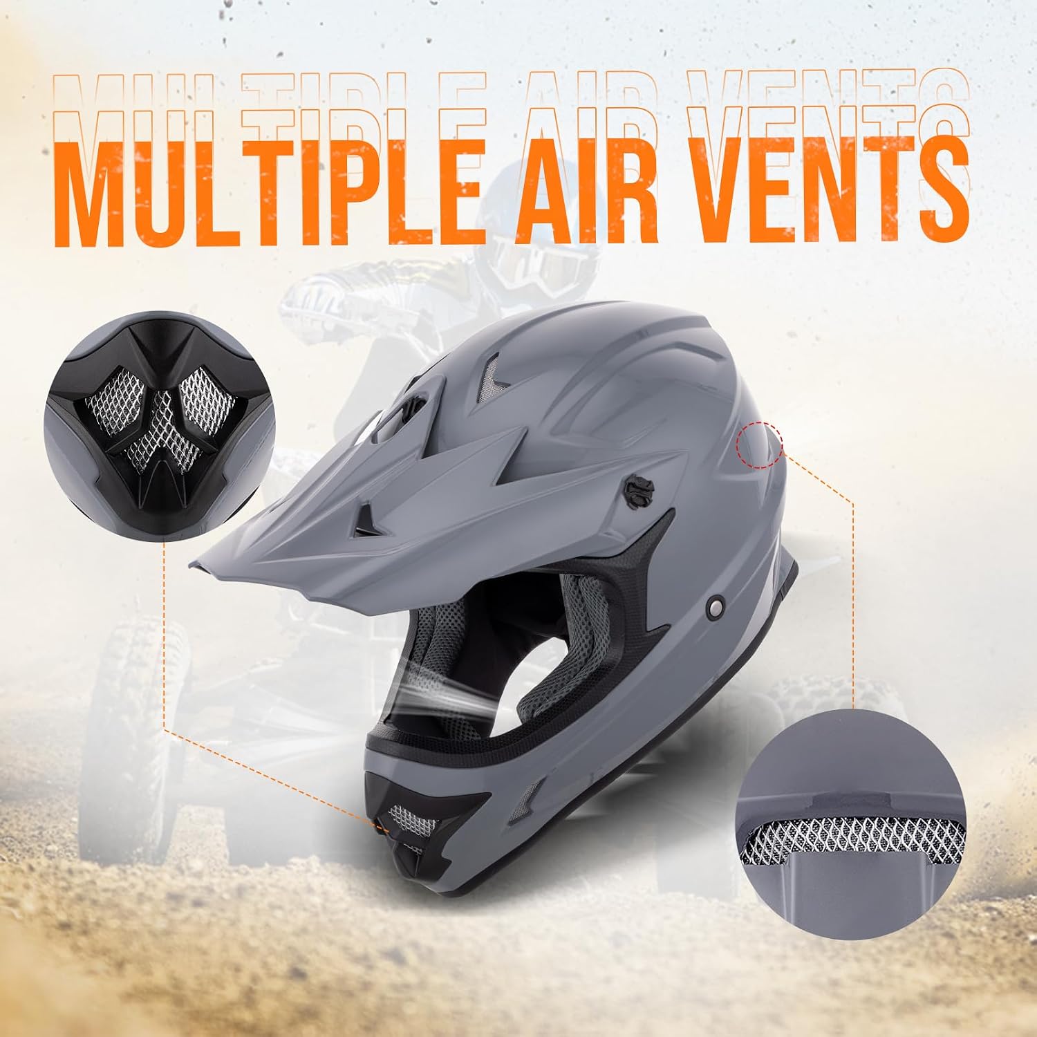 Thumbnail 5 de OUMURS Adult ATV Dirt Bike Helmet with Goggles, Gloves & Mask – Gray, XL