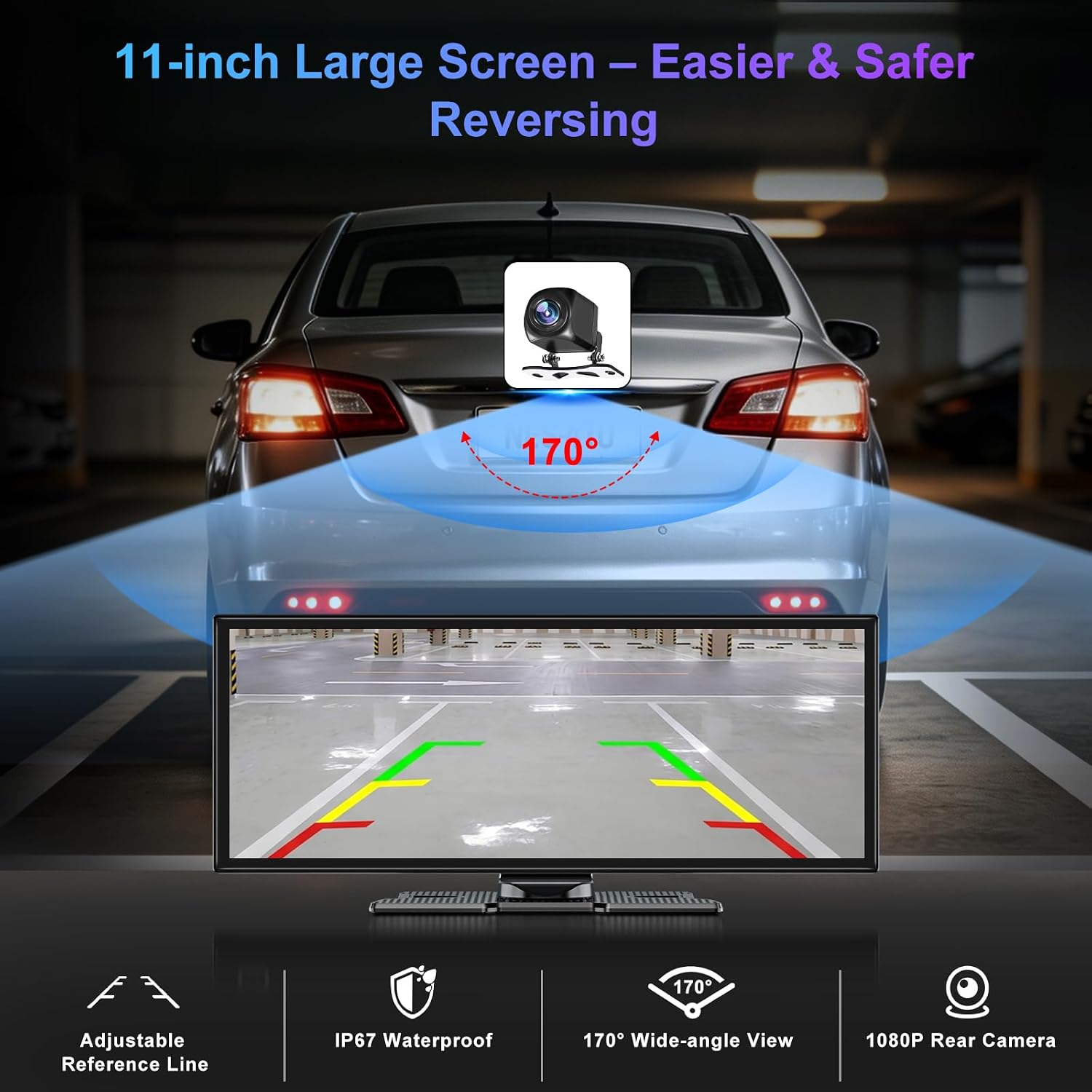 Detalle de 11-inch Car Play Screen with Dash Cam Front & Rear: Wireless CarPlay/Android Auto, 2.5K Front + 1080P Rear Recording