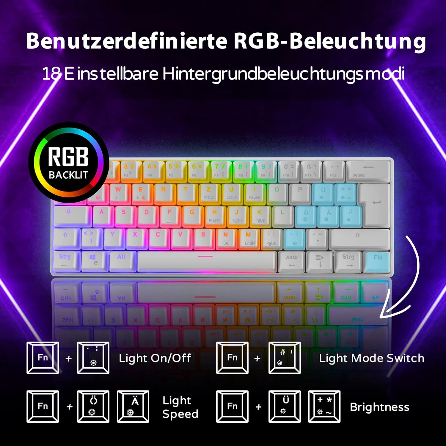 Detalle 2 de RK61 Mechanische 60% Gaming-Tastatur, Hot-Swap