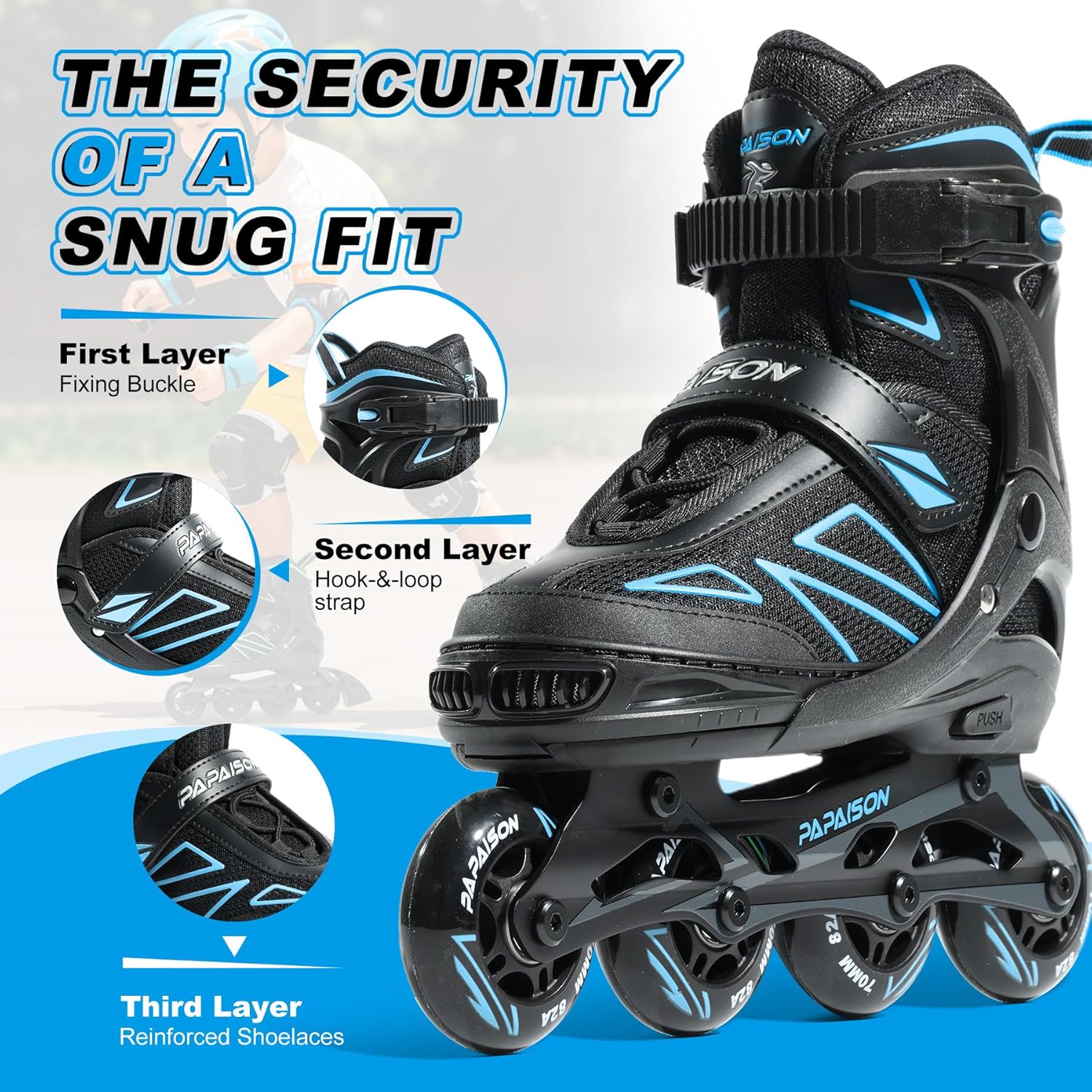 Thumbnail 4 de PAPAISON Boys Adjustable Inline Skates (Ages 5–8 / 8–12) for Beginner Riders