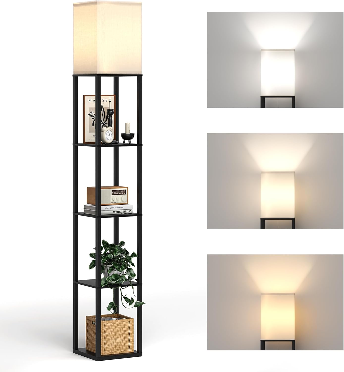 Detalle de AUDERWIN PFL-013 Shelf Floor Lamp with 3-Setting LED and Wood Shelves