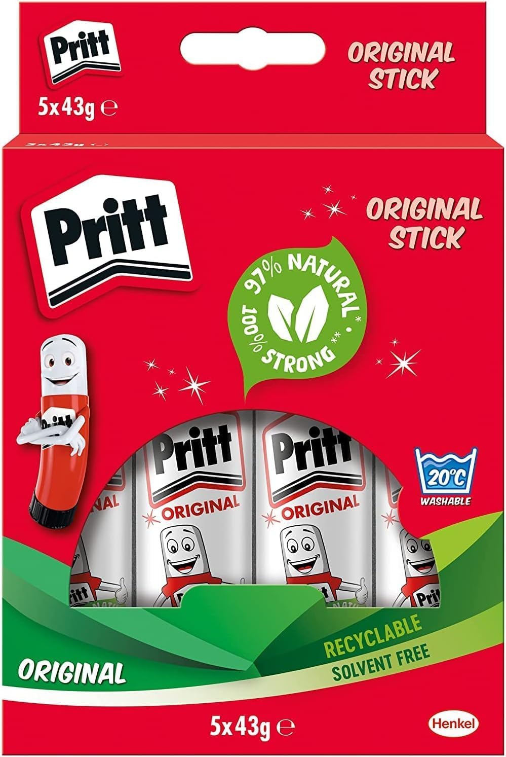 Detalle de Pritt Glue Stick 43g (Pack of 5) – Safe & Child-Friendly Craft Glue for Arts & Crafts