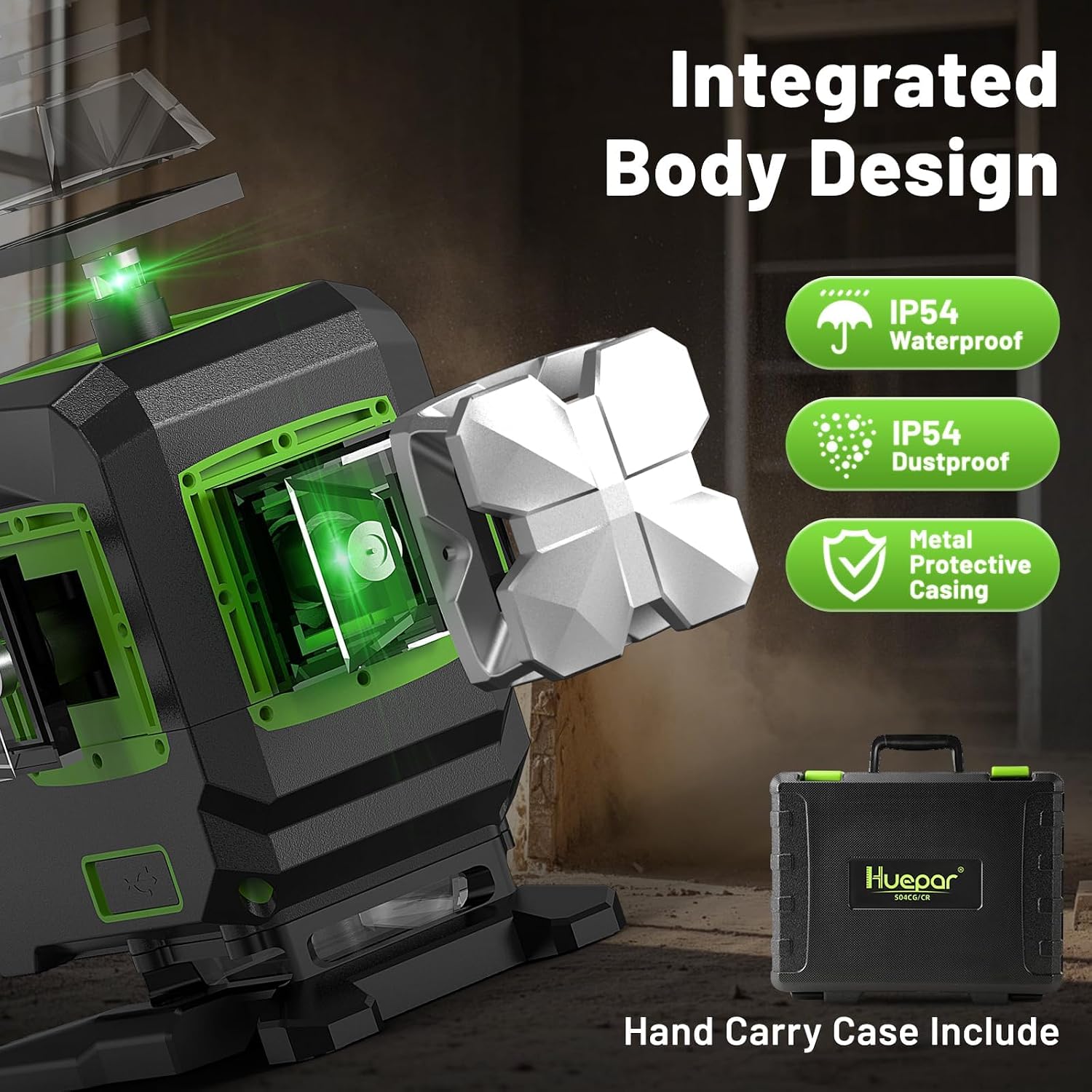 Detalle 2 de Huepar S04CG 4D Laser Level: 4 x 360 Cross Lines with Bluetooth App Control