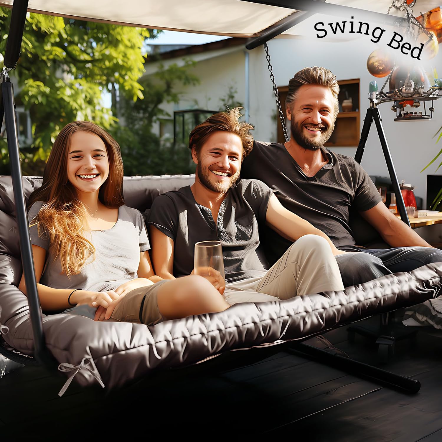 Detalle 2 de Matalde Outdoor Cushions for Patio Furniture (60x40 inches, 4" Thick) Dark Grey with Backrest Straps