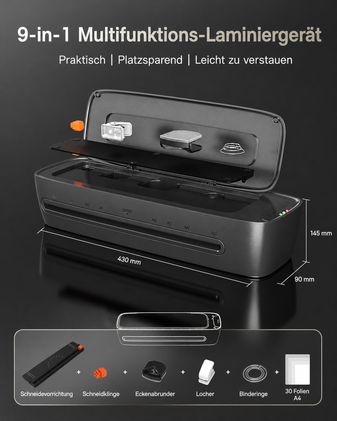 Detalle de Ablemark Laminiergerät A3/A4 – 9-in-1 Laminiermaschine mit Heiß- und Kaltlaminierung