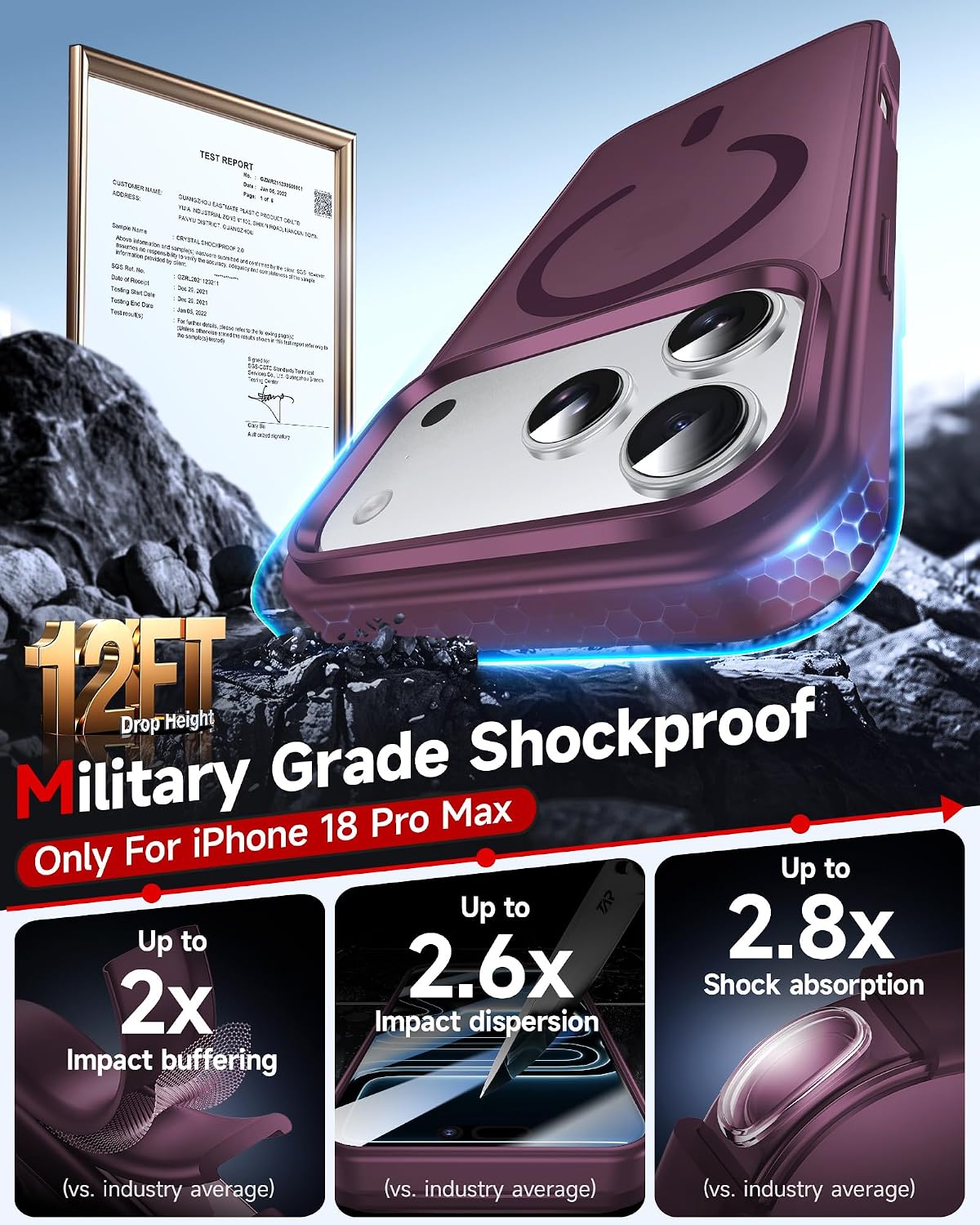 Thumbnail 4 de LeYi MagSafe Case for iPhone 18 Pro Max with 2 Screen Protectors, Burgundy