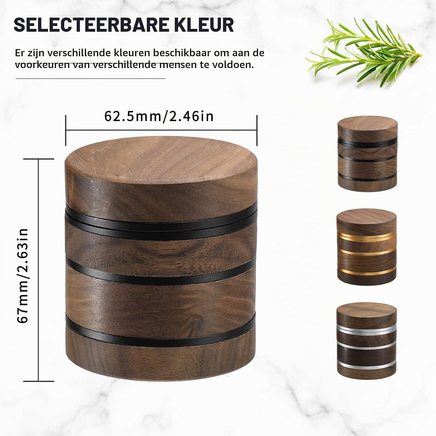 Detalle de DCOU G102 houten kruidenmolen, 4-delig met metalen crusher en magneetdeksel