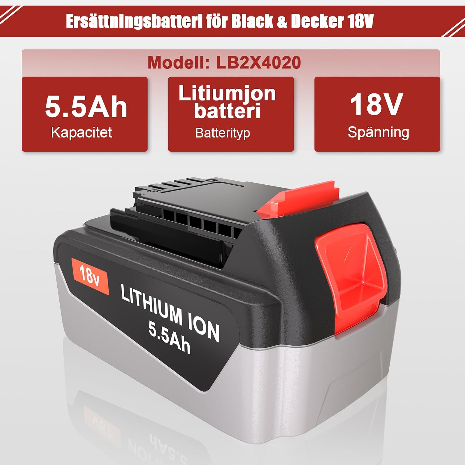 Detalle 2 de JYJZPB BL4018 ersättningsbatteri för BLACK+DECKER 18 V, 5,5 Ah litiumjon