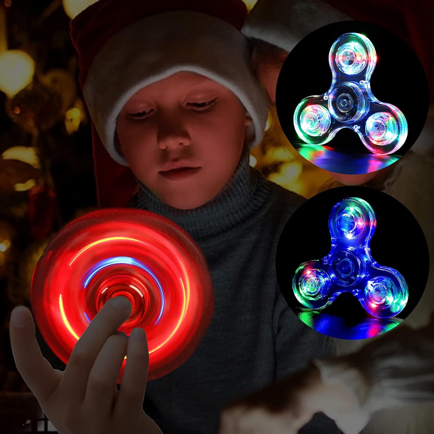 Detalle de SCIONE Fidget Spinner 5er Set – Leuchtende LED Kristall Spinner für dunkle Partys