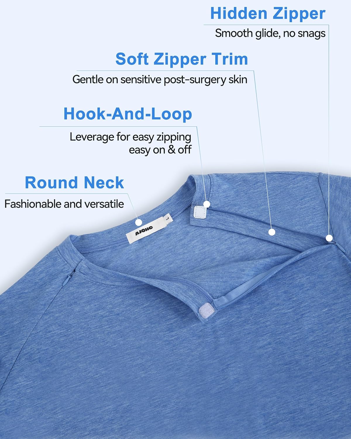 Detalle de AJOHC Adaptive Chemo Shirt in Poly-Viscose-Spandex
