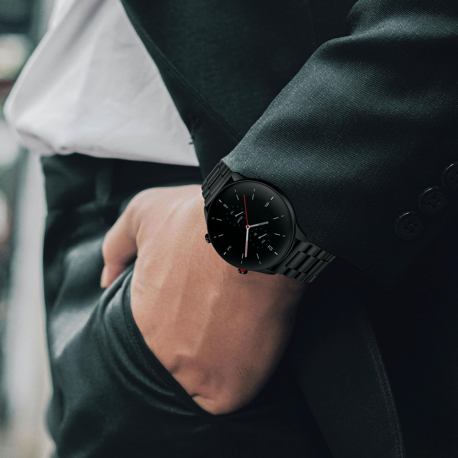 Detalle de Suuira Cinturino in acciaio compatibile con Amazfit GTR/GTR 2/Stratos – Nero