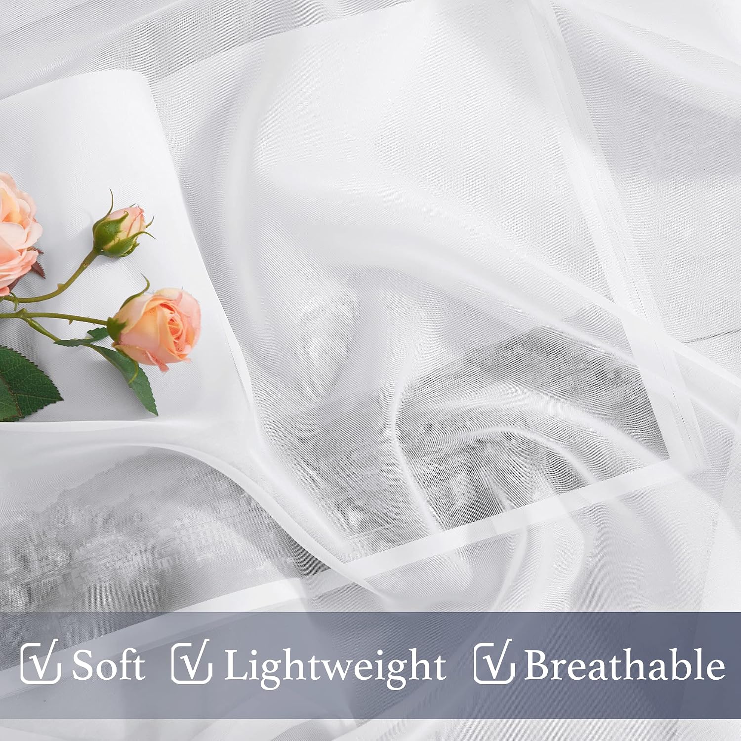 Detalle 1 de NICETOWN Model 2 Sheer Curtain Panels, White, 60W x 45L Inches