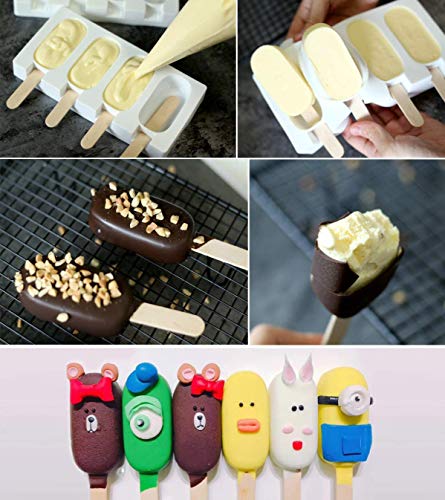 Detalle 2 de Moldes Helados Loiina – 2 Unidades, 4 Cavidades, 50 Palos de Madera, Silicona sin BPA