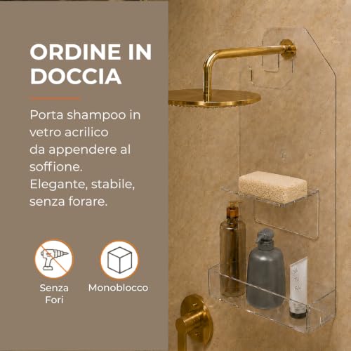 Thumbnail 1 de Agplex Porta Shampoo Doccia da Appendere al Soffione in Vetro Acrilico – Mensola Salvaspazio Made in Italy