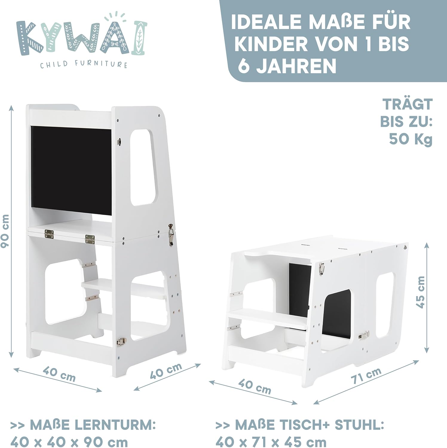Thumbnail 6 de KYWAI Montessori Lernturm ab 1 Jahr – 2-in-1 klappbar, Tisch- und Lernturm aus Massivholz