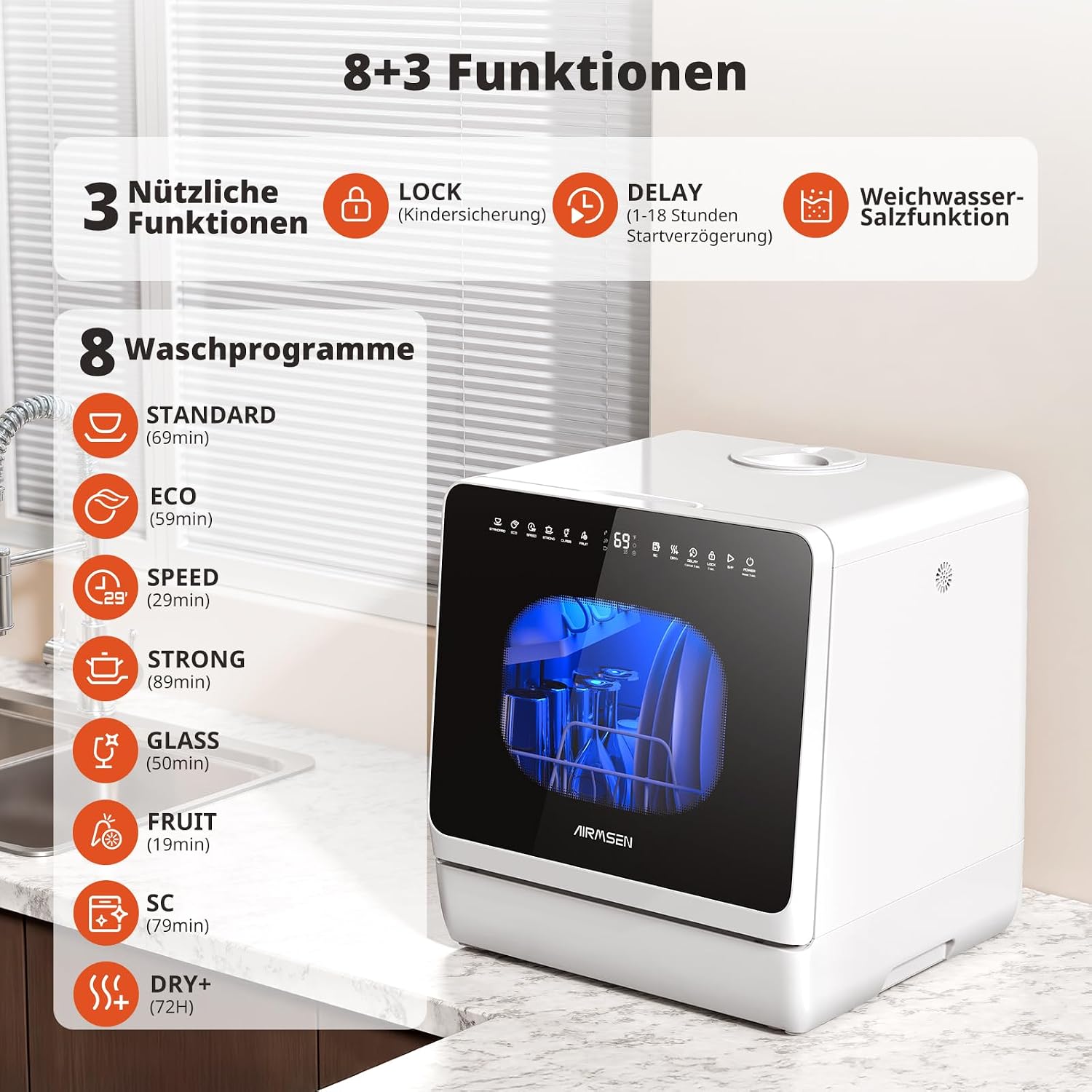 Thumbnail 1 de AIRMSEN TDQR09 Mini-Geschirrspüler mit 5 L