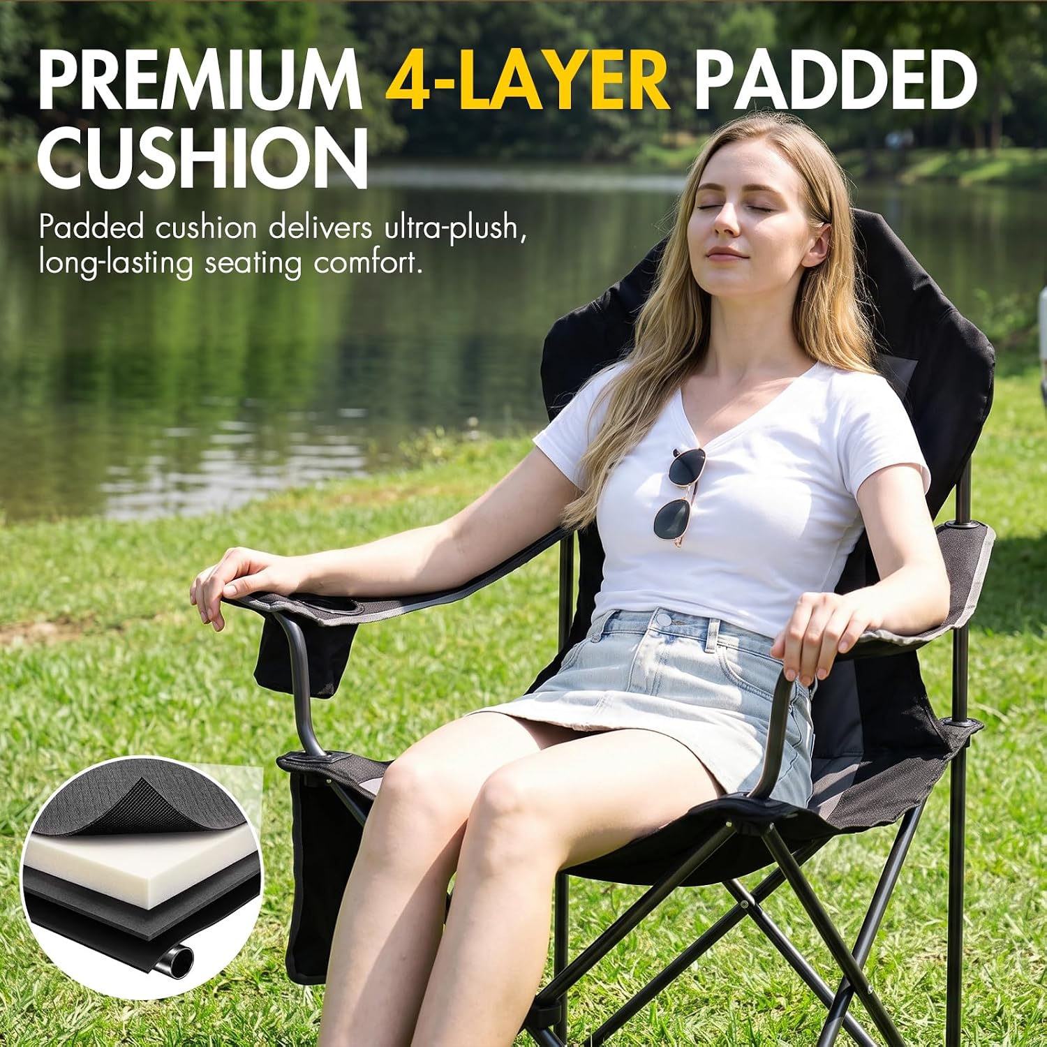 Thumbnail 6 de EVER ADVANCED Oversized High-Back Folding Camping Chairs, Padded 2-Pack