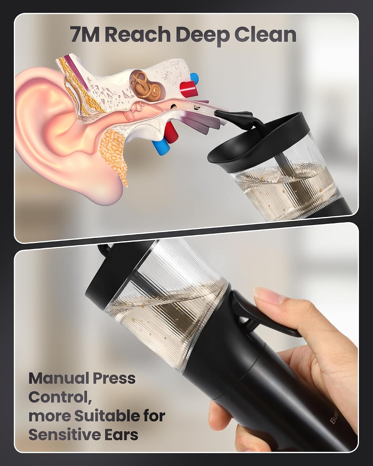 Detalle de Ohrenschmalz Entferner Set – Manueller Ohrreiniger mit integriertem Abwassertank, Weiche Silikondüse, für äußere Ohrhygiene zu Hause