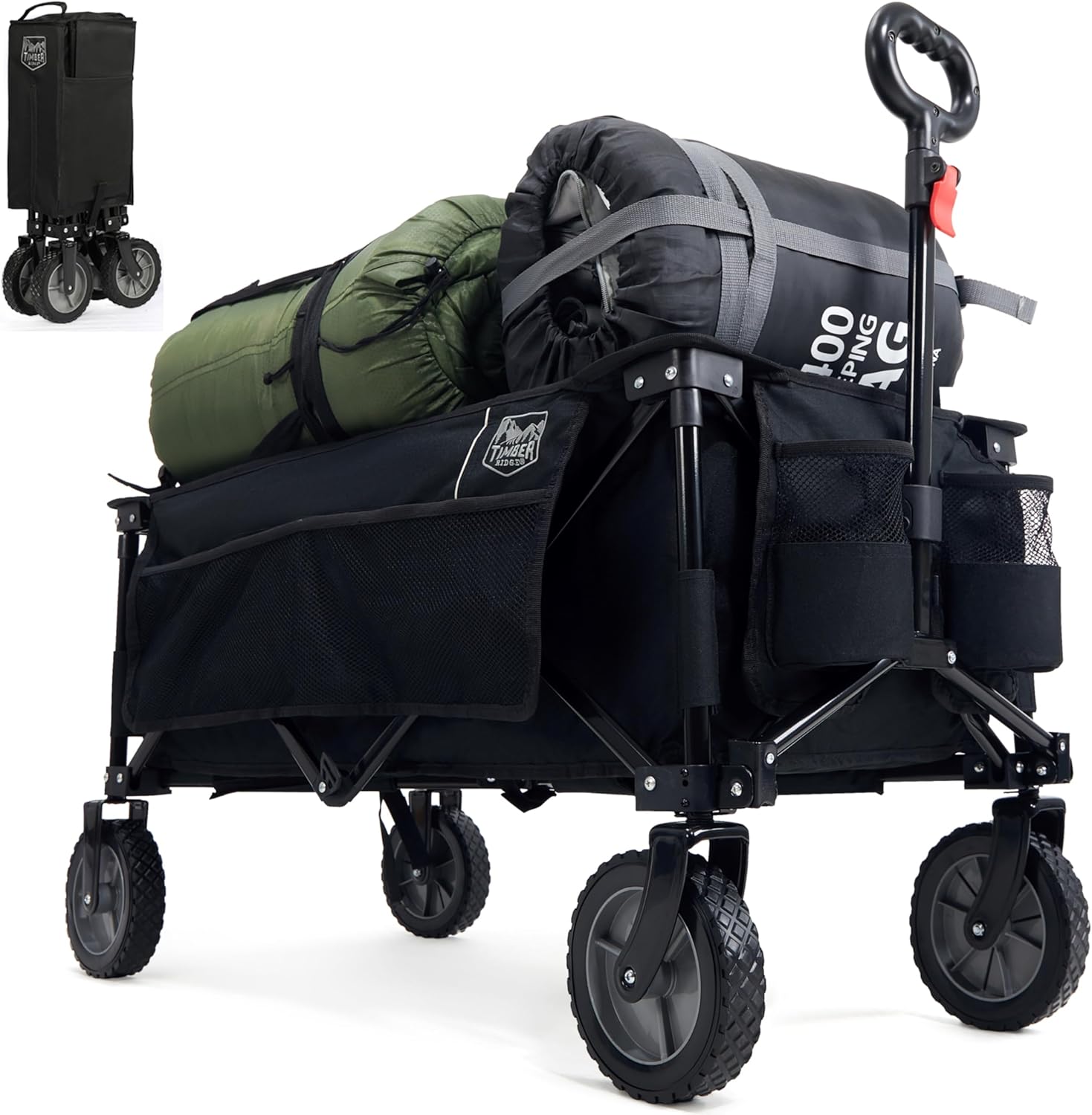 Detalle de TIMBER RIDGE XXL Bollerwagen faltbar mit Seitentasche, Getränkehalter & verstellbarem Griff