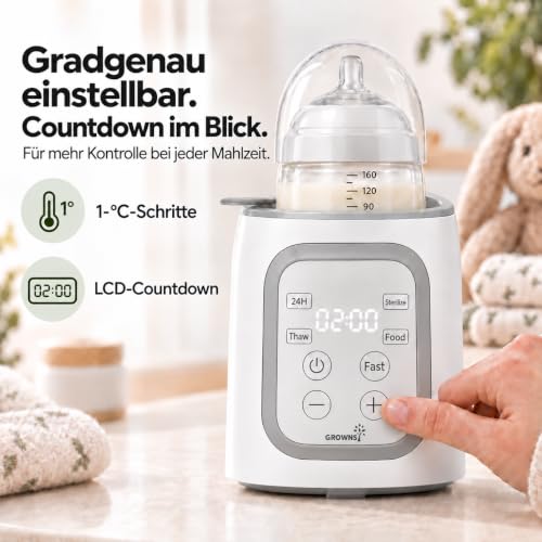 Detalle 2 de GROWNSY Flaschenwärmer für Babyflaschen mit 1-°C-Regelung und Wasserbad