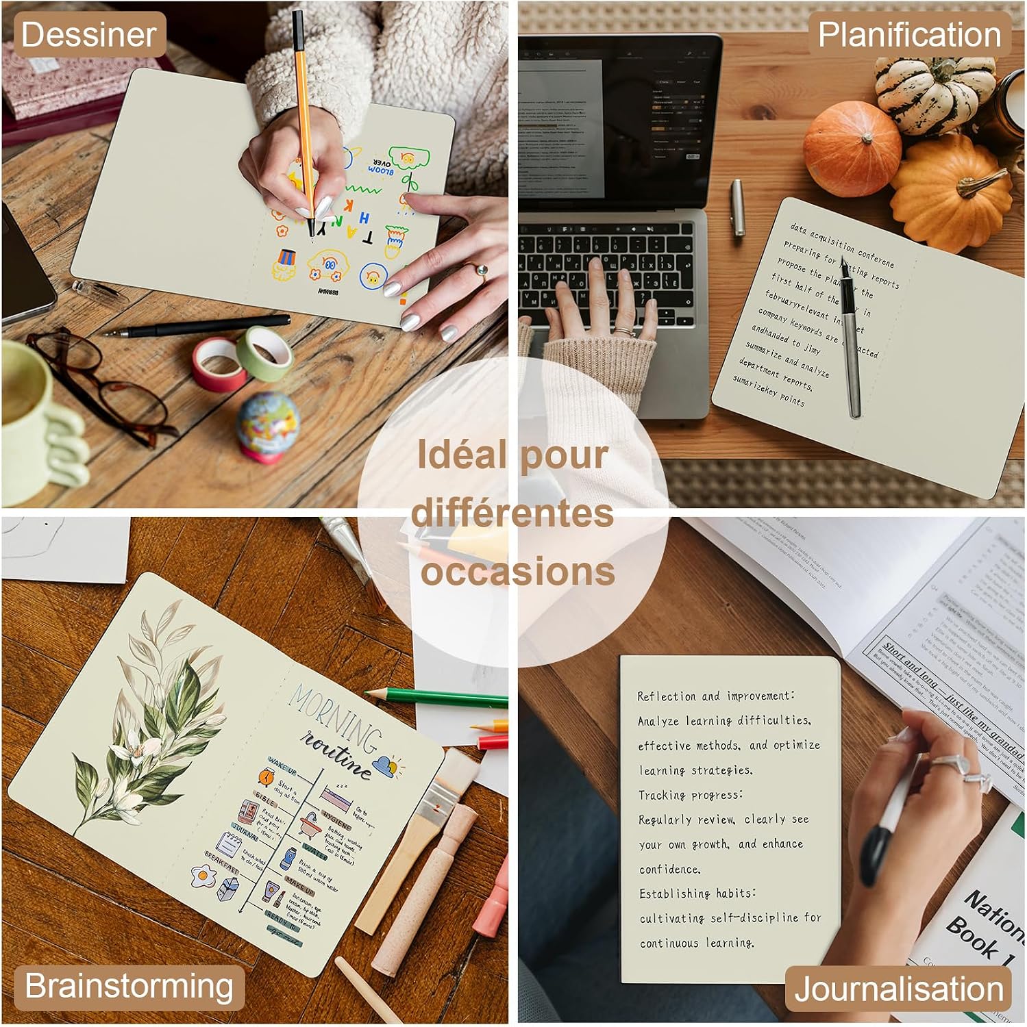 Thumbnail 6 de ZCZN Cahiers A5 – Lot de 48 blocs note 60 pages, couverture kraft noire, papier FSC 80 g/m²