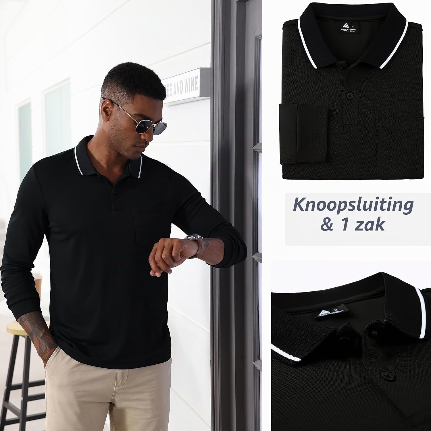 Detalle de JACKETOWN herenpolo met lange mouwen voor golf en dagelijks gebruik
