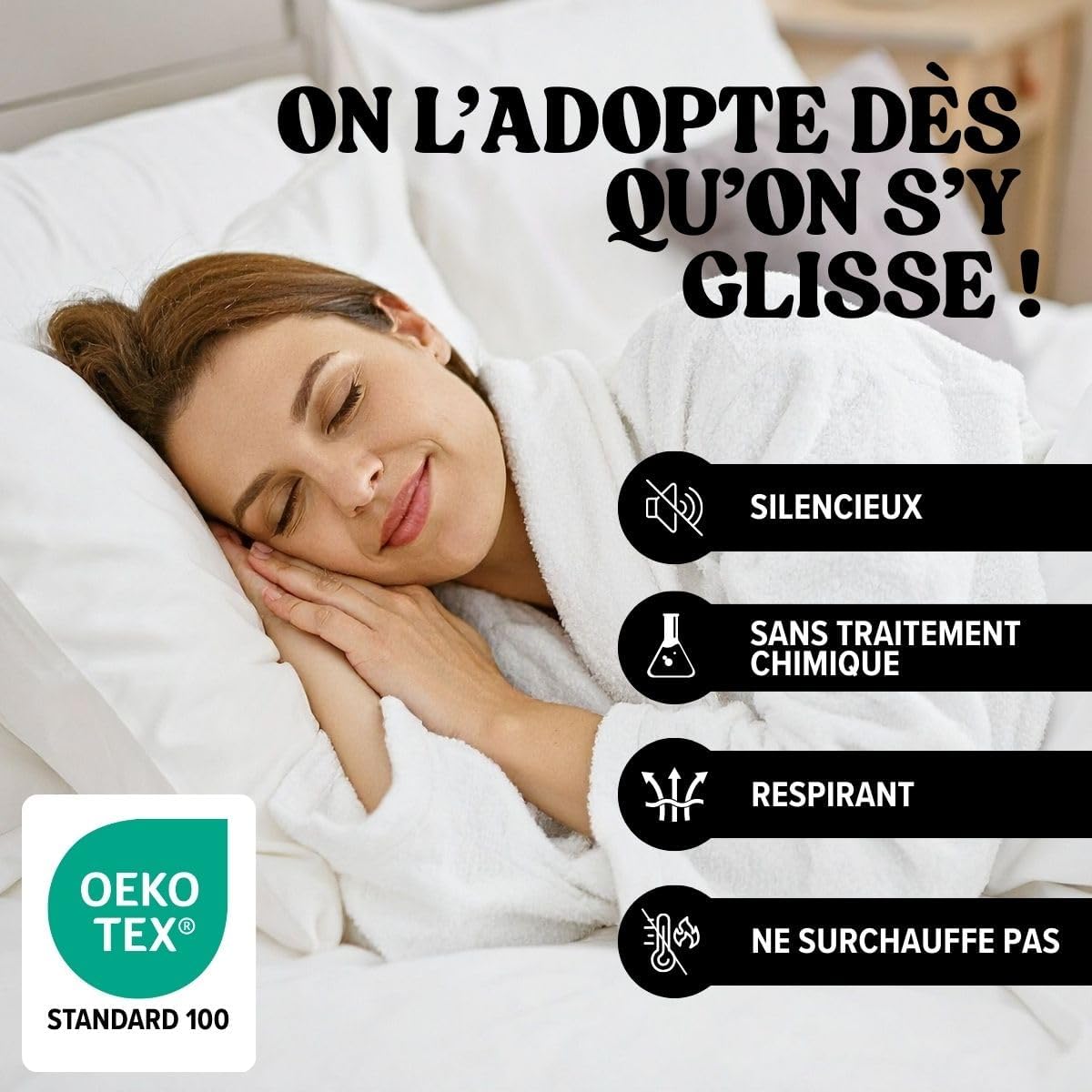 Detalle de DREAMWAY – Lot de 2 Taies Oreiller Anti Acarien 50x80 cm, protège-oreiller 50x80, hypoallergénique et lavable 95°C
