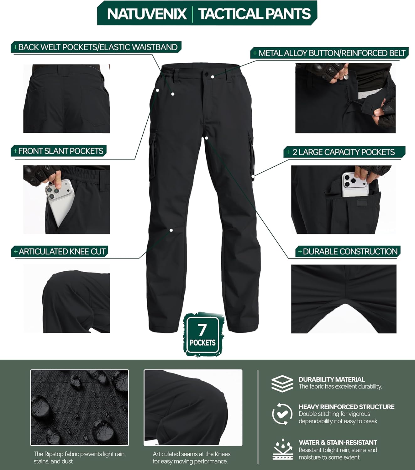 Thumbnail 6 de NATUVENIX Tactical Pants Ripstop