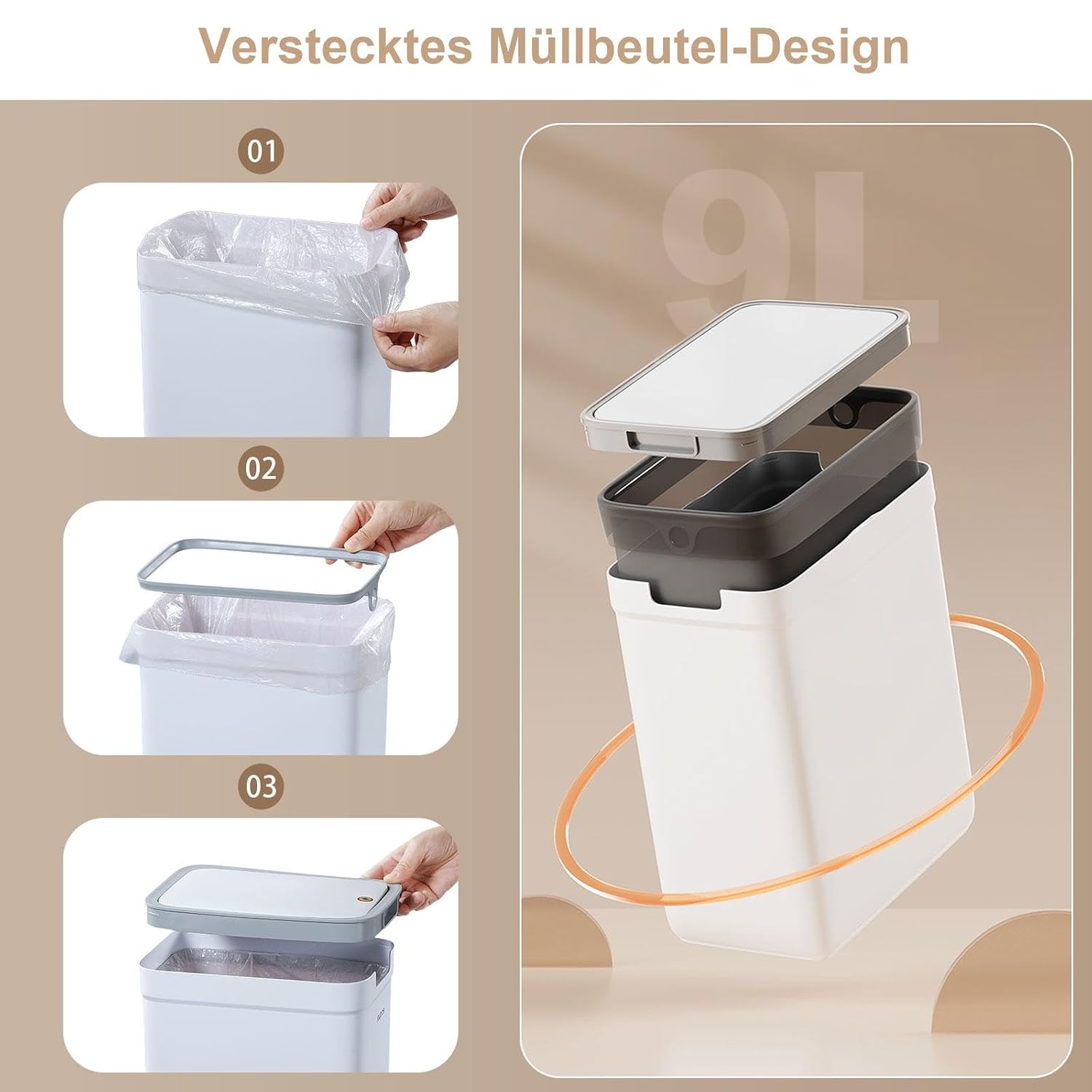 Detalle 2 de MOPUP Kleiner Badezimmer-Mülleimer 9 l