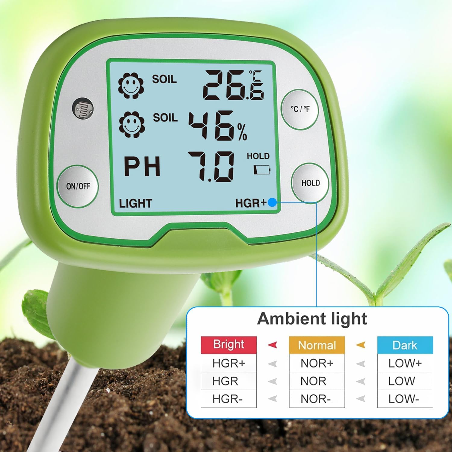 Thumbnail 5 de 4-in-1 Soil Tester with Backlight LCD