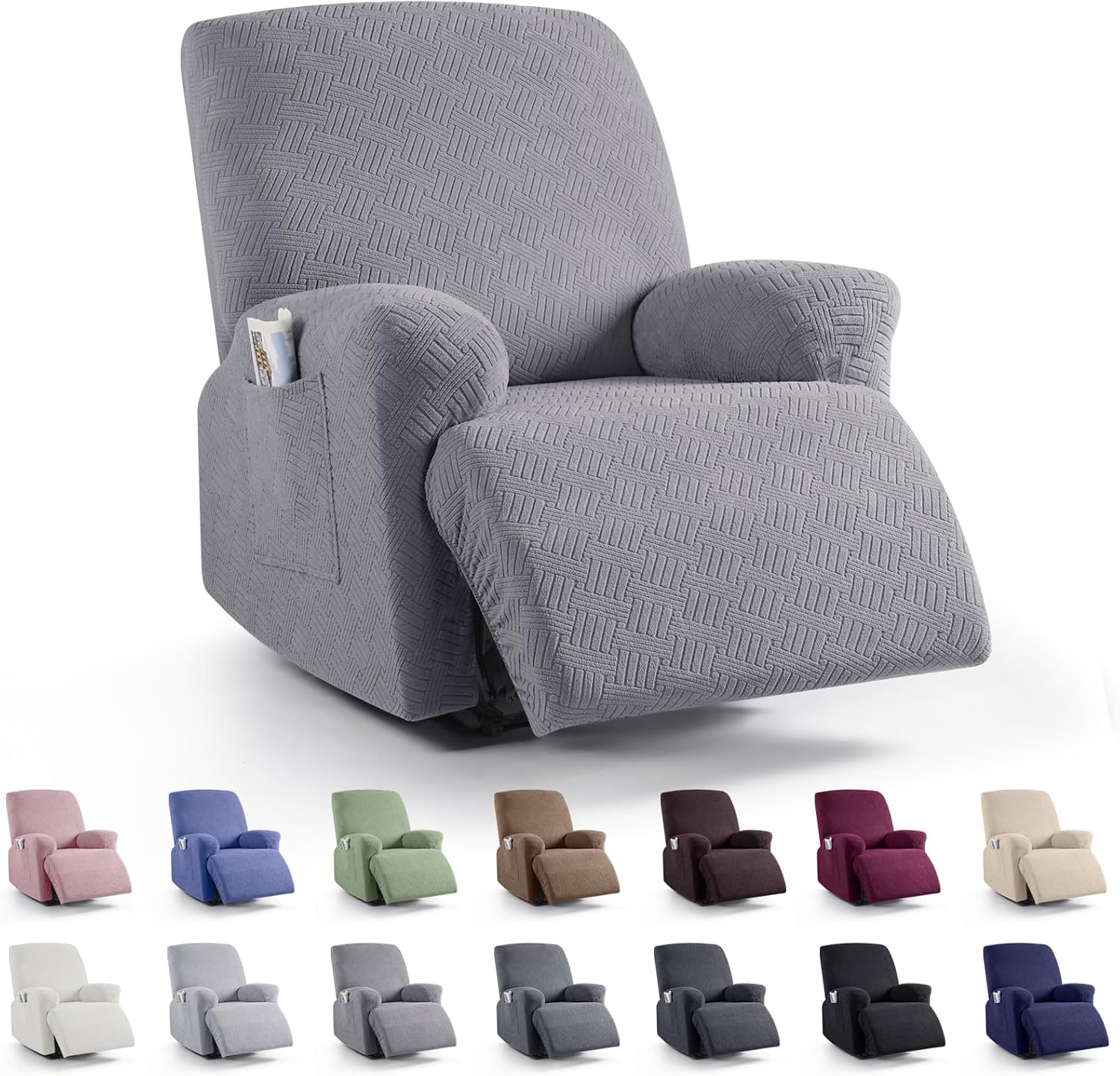 Detalle de KinCam Oversized Recliner Chair Cover, Light Gray Stretch Fit, 1XL