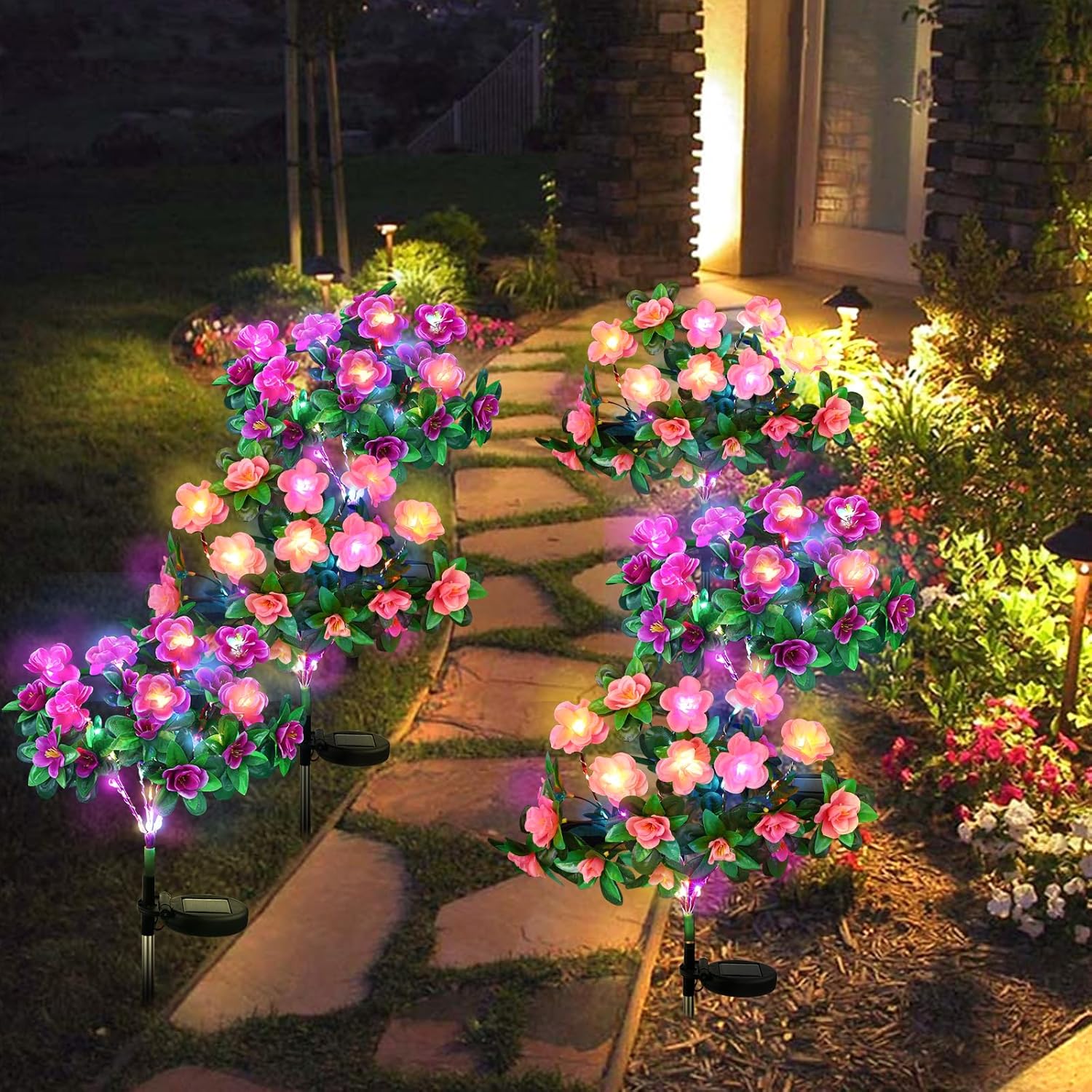 Detalle 2 de FWLWTWSS Solar Flower Lights Outdoor Garden - 2 Pack Rhododendron Solar Lights (Purple)