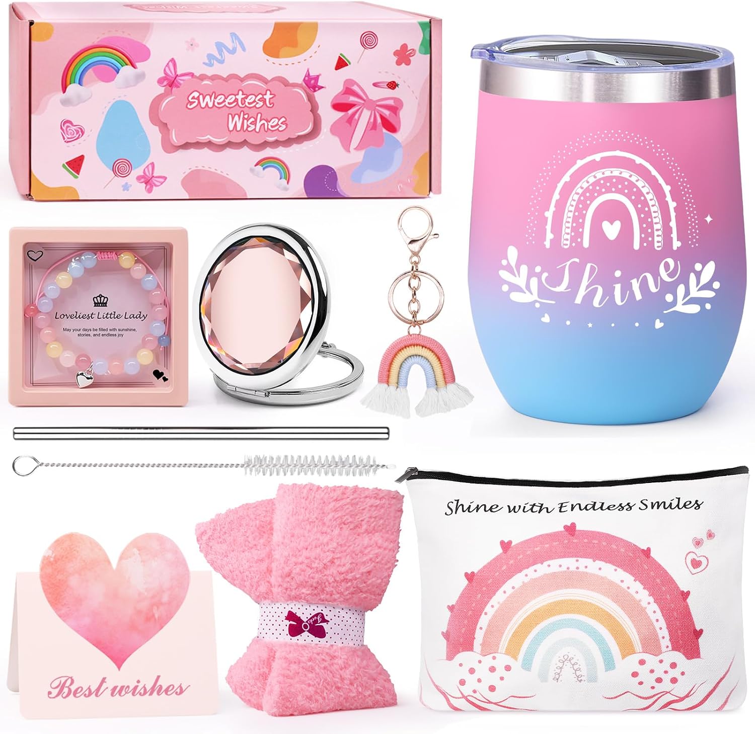 Detalle de RYLIFEOGI cadeauset voor meisjes met geïsoleerde beker en regenboogaccessoires