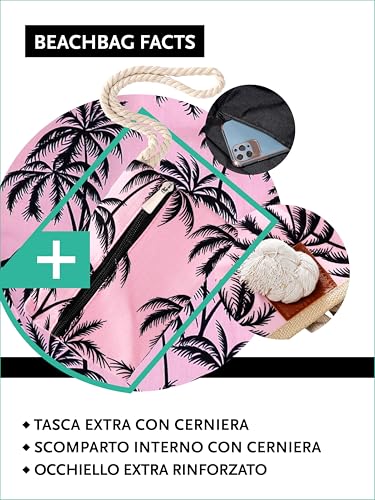 Detalle de DonDon Grande borsa da spiaggia idrorepellente con cerniera – Shopper Palmas rosa