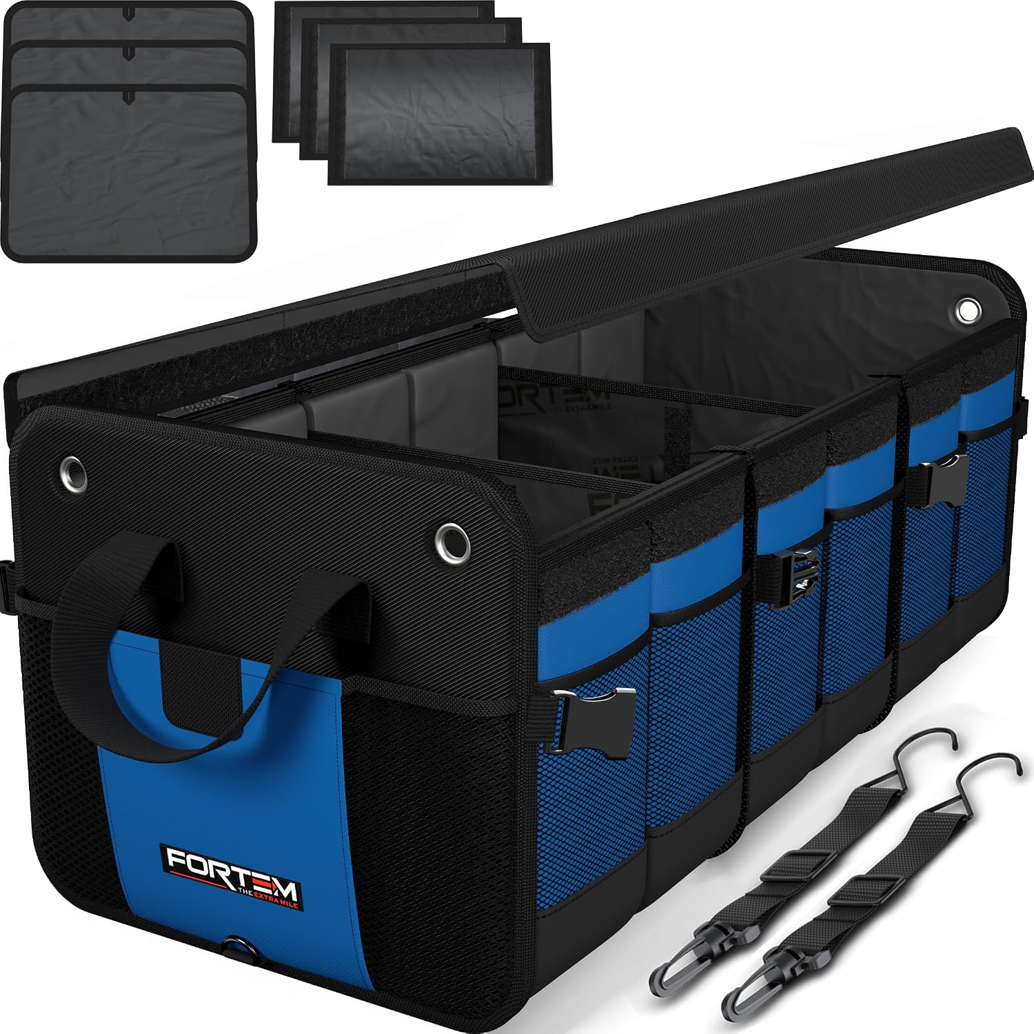 Detalle de FORTEM Car Boot Organiser (Collapsible 90L) for SUV Boot Tidy with Non-Slip Base and Adjustable Straps