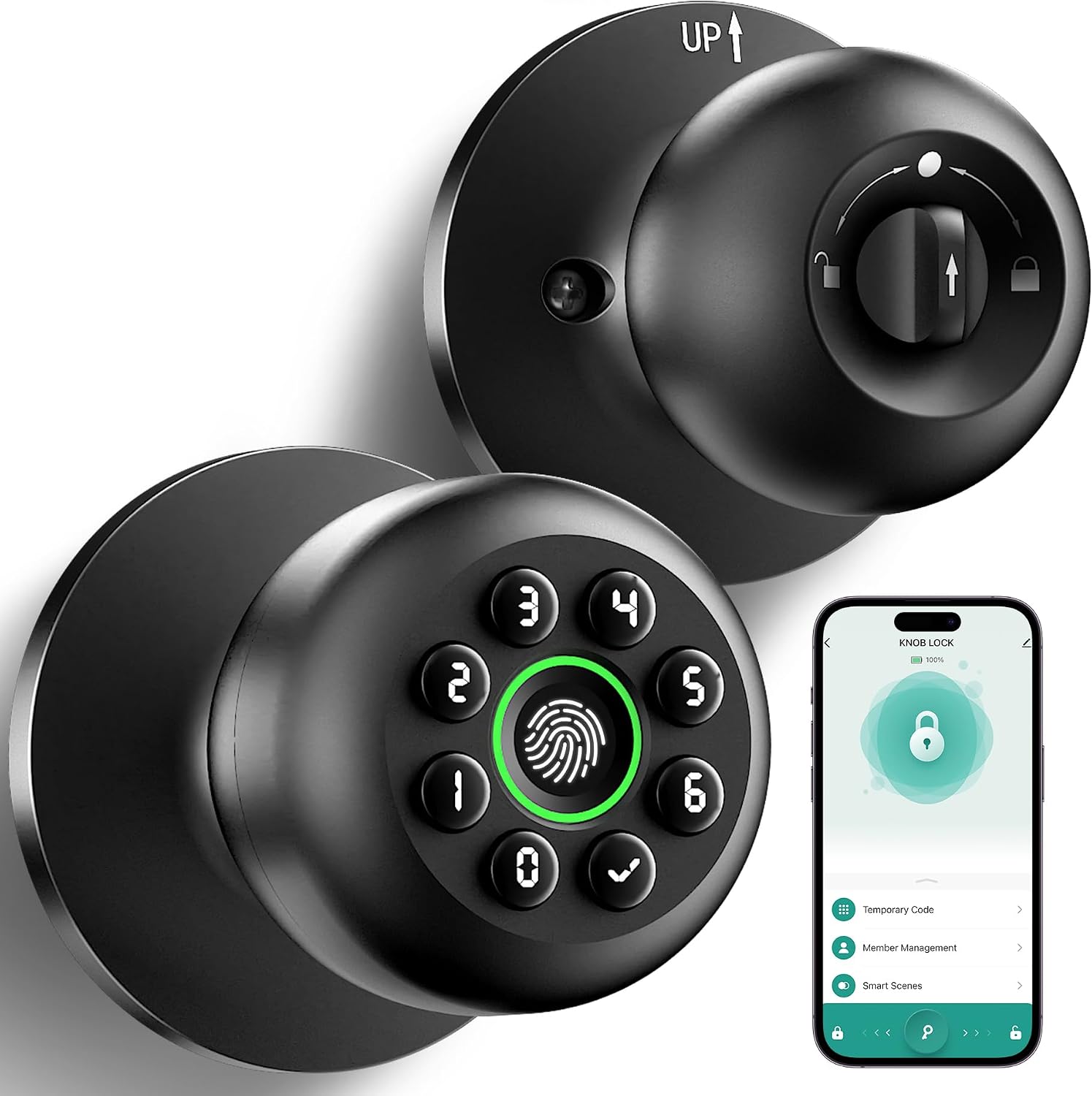 Detalle de Fingerprint Door Knob with Keypad, Matte Black
