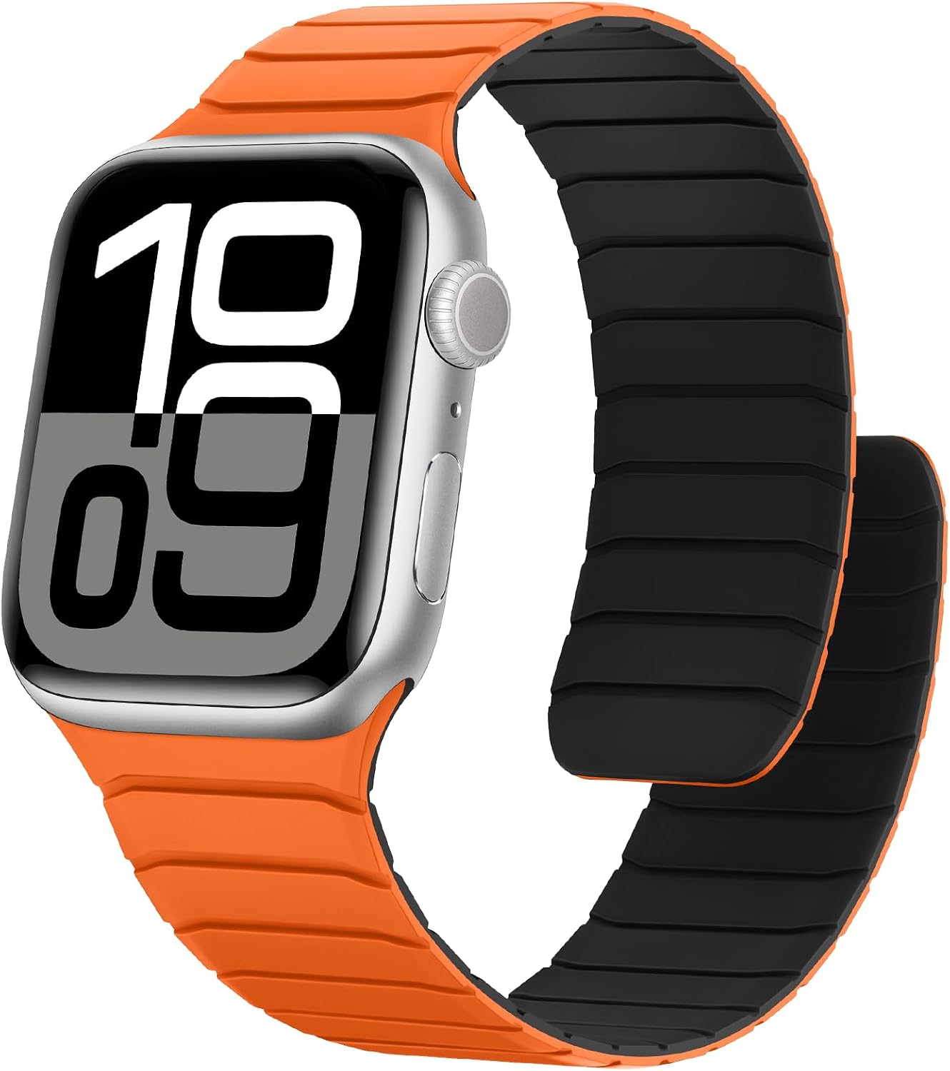 Detalle de Sixmoat Magnetic Silicone Strap for Apple Watch 38–42mm (Orange-Black) – 11/10 Series Compatibility