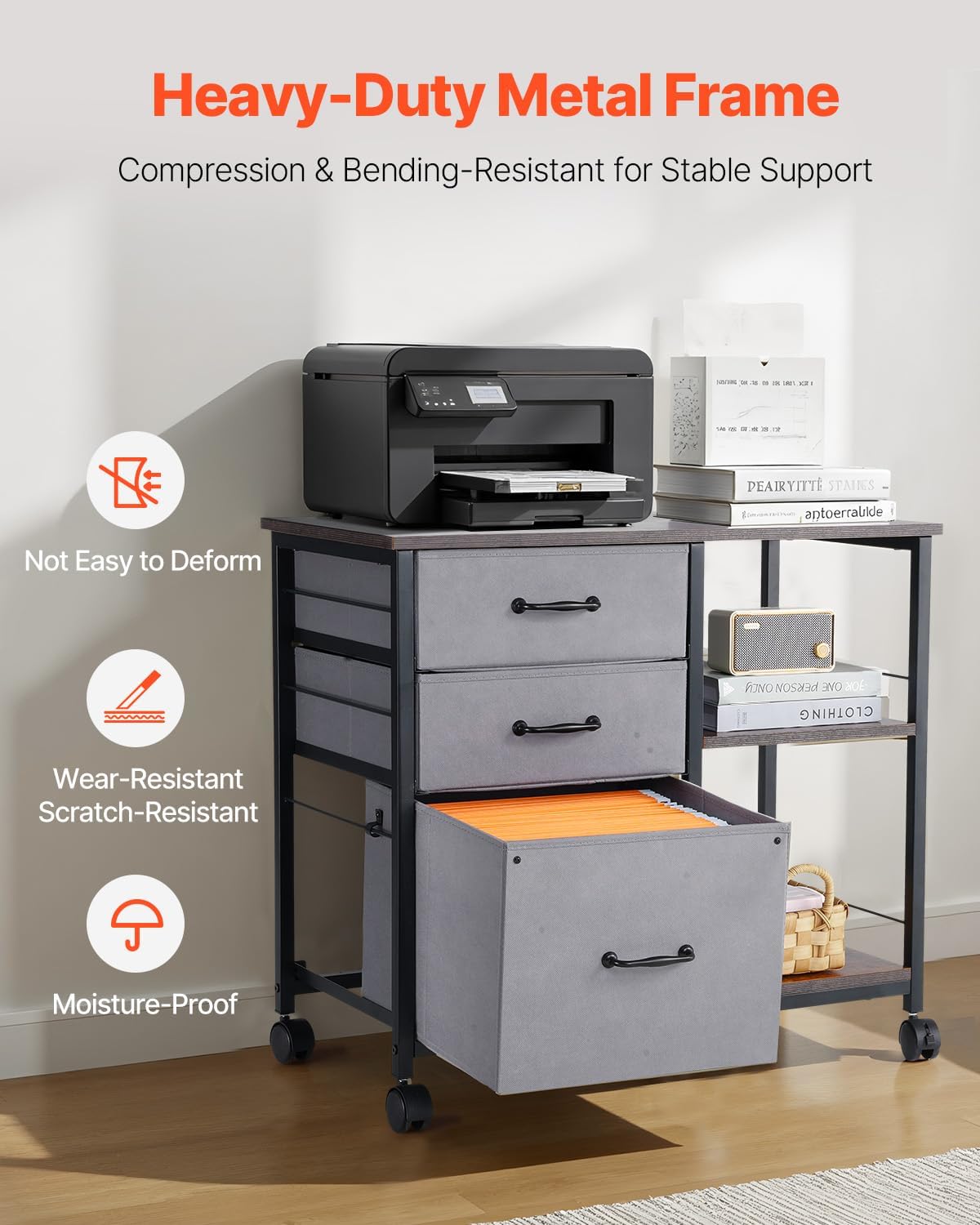 Detalle 2 de VEVOR Mobile File Cabinet with 3 Fabric Drawers