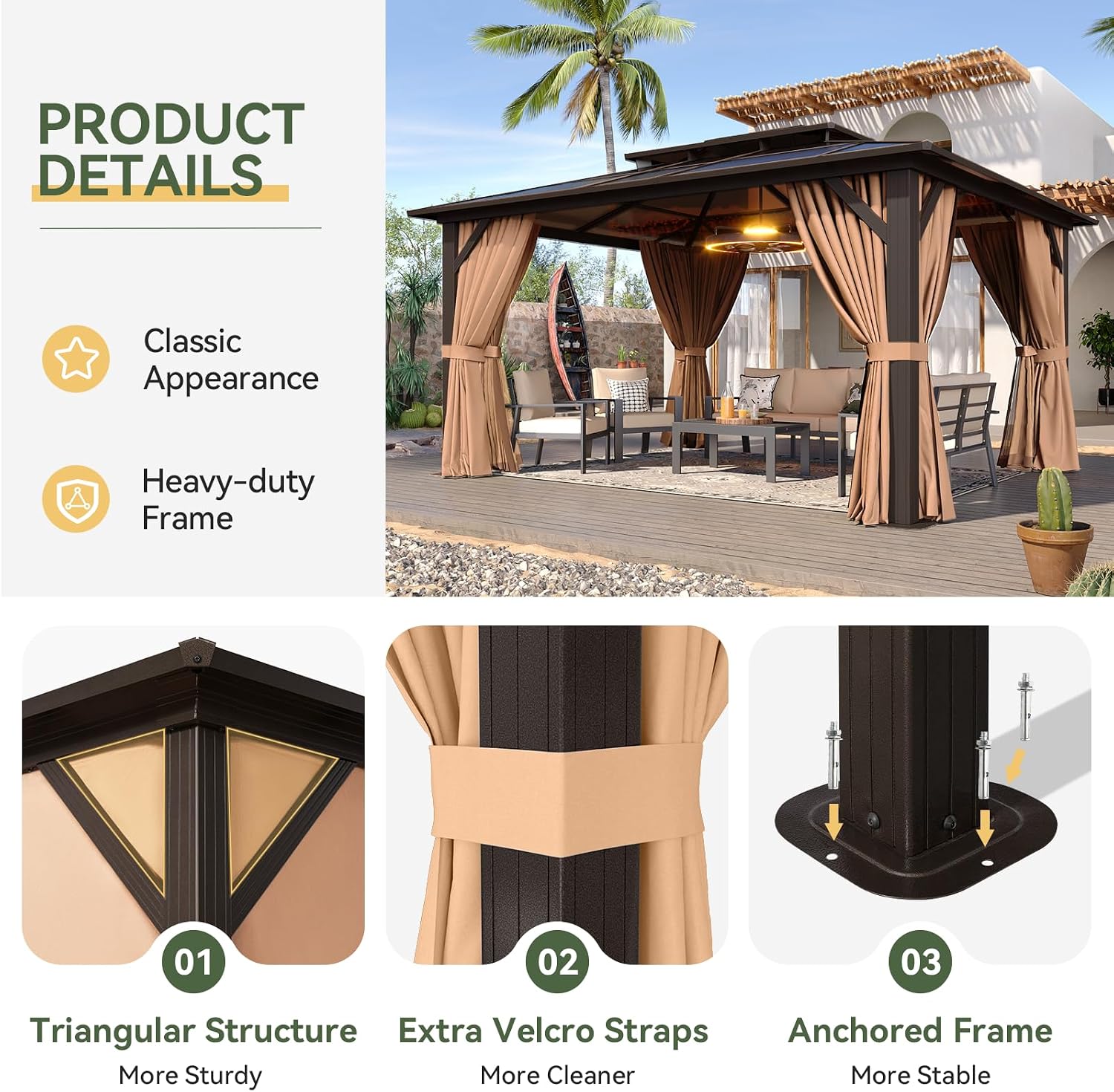 Detalle 2 de Aoxun Hardtop Gazebo 12'x10