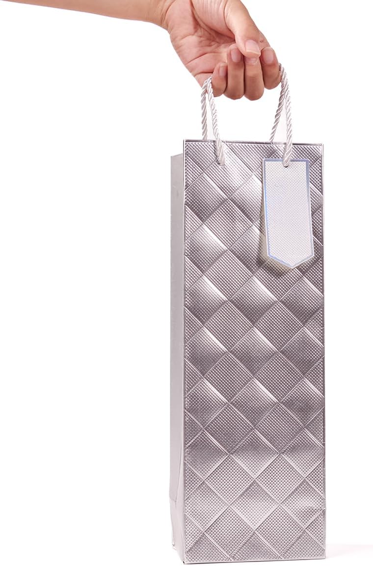 Detalle de 6Pack Silver Wine Gift Bags – 13.7" Luxury Bottle Bags with Gift Tags