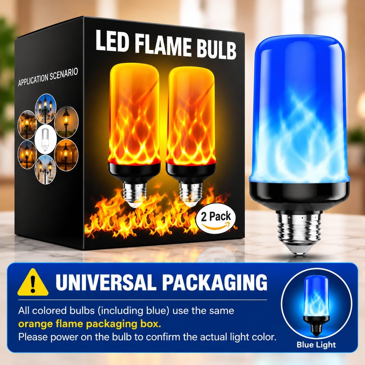 Detalle 2 de Hyrion Blue LED Flame Bulb, E26 Base