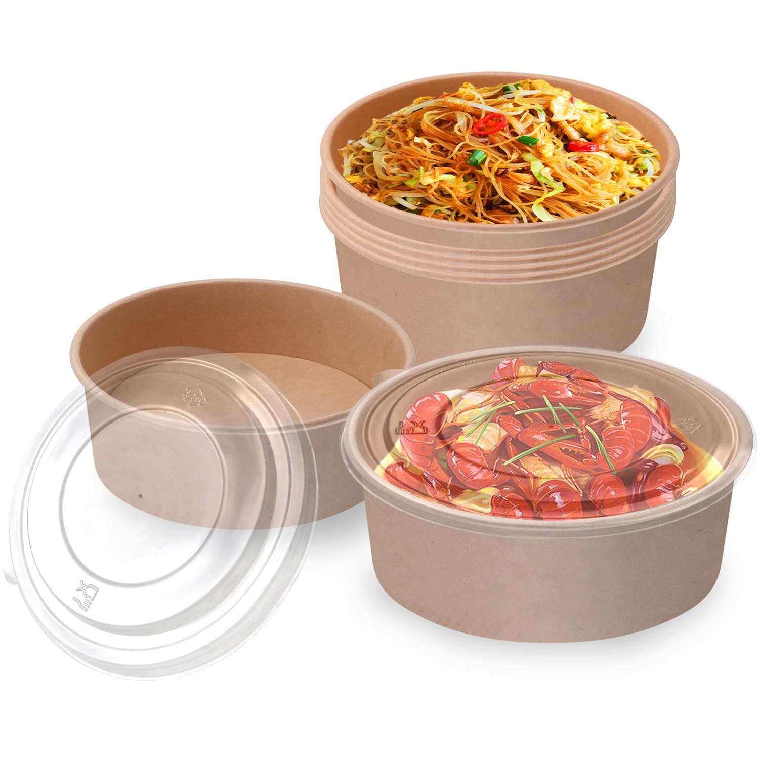 Thumbnail 5 de TOPtoper 50 Pcs 32 Oz Large Paper Bowls with Lids (Disposable) for Hot or Cold Food