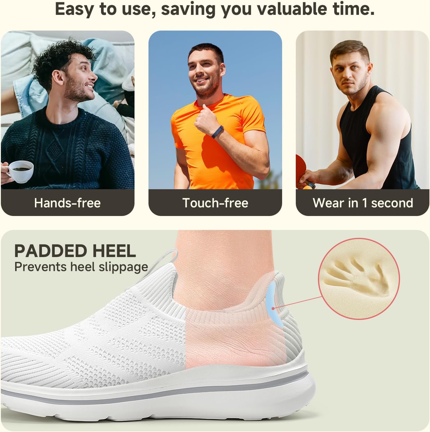 Detalle 2 de ODCKOI Herren Sneaker ohne Schnürsenkel (Slip-on) – atmungsaktive Mesh-Schuhschuhe für Alltag & Sport