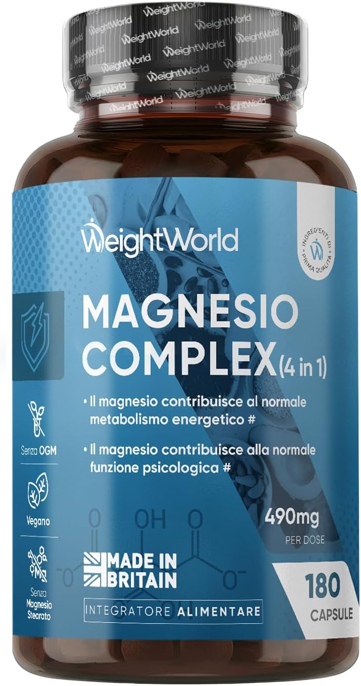 Detalle de Magnesio Completo Vegano 490 mg (180 Capsule) | WeightWorld – Bisglicinato e Citrato, 4 in 1