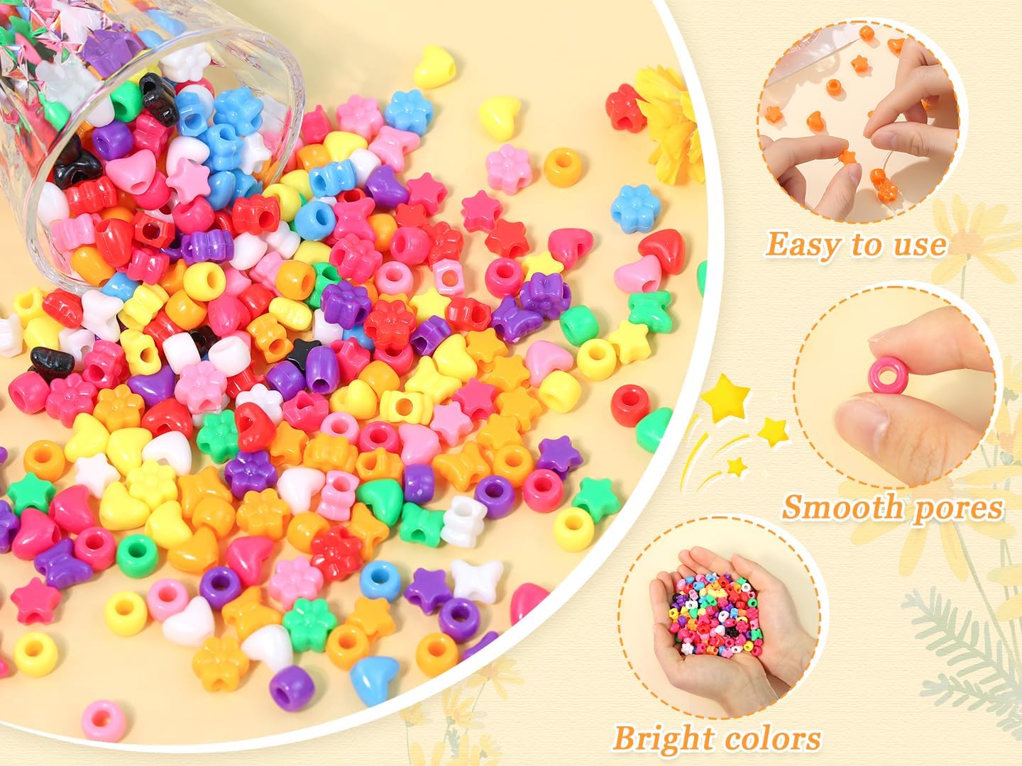 Thumbnail 4 de Sahoottie 500 Stück Weiße Pony Beads – Sterne, Herzen, Blumen, Schmetterlinge und mehr
