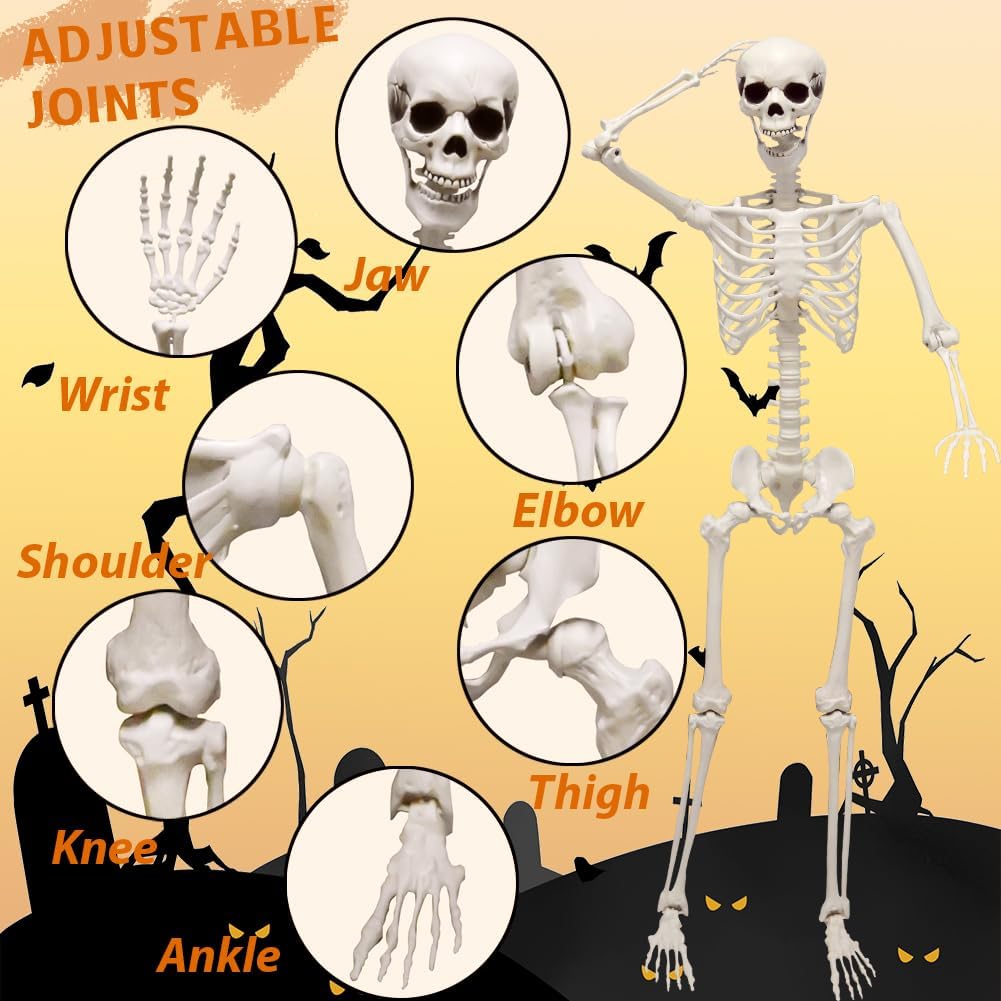 Detalle de CAMIRUS LR-WSJ-GJ 5.4 ft Posable Halloween Skeleton with Dog and Cat